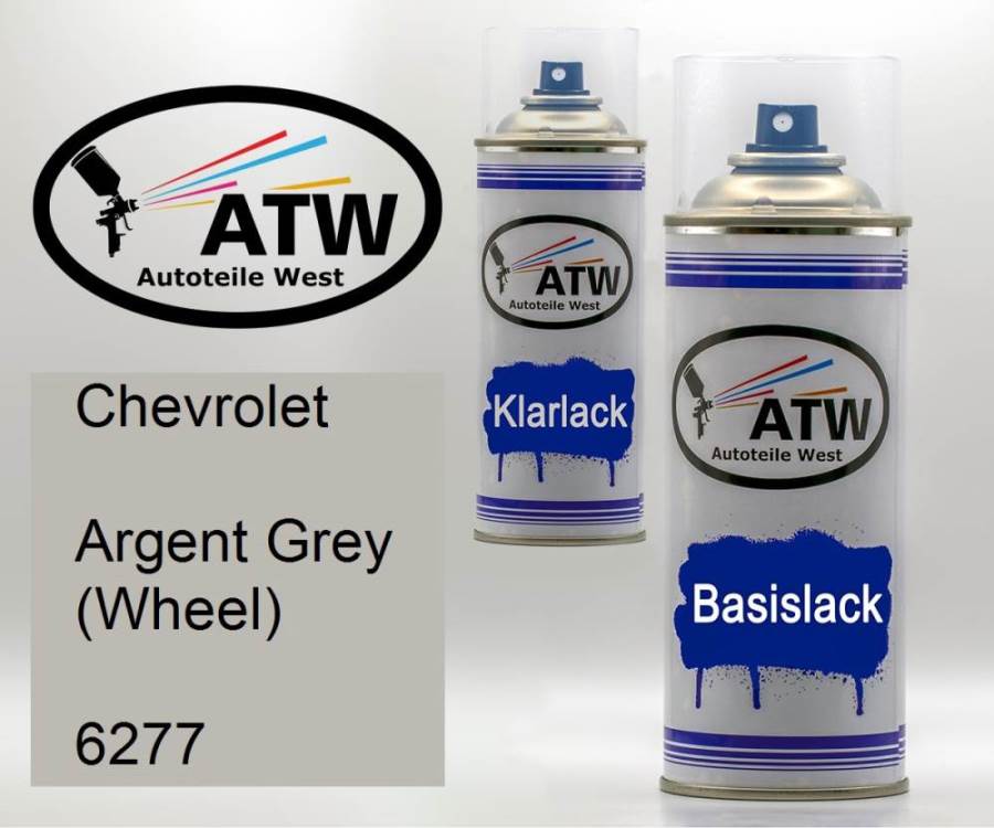 Chevrolet, Argent Grey (Wheel), 6277: 400ml Sprühdose + 400ml Klarlack - Set, von ATW Autoteile West.